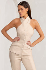 Stone Cross Halter Neck Sleeveless Tailored Top