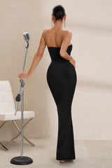 Black Bandeau Corset Thigh Split Maxi Dress