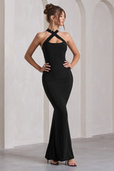 Black Sleeveless Cross-Neck Maxi Dress
