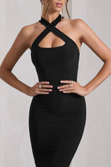Black Sleeveless Cross-Neck Maxi Dress