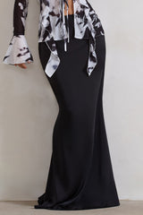 Black Satin Split Maxi Skirt