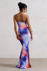 Abstract Print Bandeau Fishtail Maxi Dress