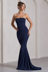 Navy Strapless Bandeau Fishtail Maxi Dress