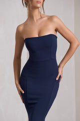 Navy Strapless Bandeau Fishtail Maxi Dress