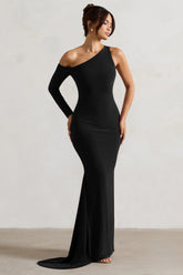 Black One-Sleeve Asymmetric Maxi Dress