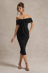 Black Bardot Midi Dress With Drape