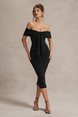 Black Bardot Midi Dress With Drape