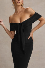 Black Bardot Midi Dress With Drape