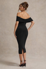 Black Bardot Midi Dress With Drape