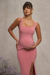 Blush Square Neck Maternity Maxi Dress with Split
