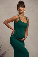 Bottle Green Square Neck Maternity Maxi Dress with Split
