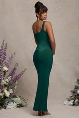 Bottle Green Square Neck Maternity Maxi Dress with Split