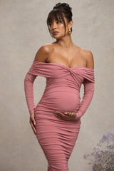 Blush Bardot Twist Maternity Midi Dress