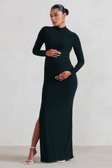Black Maternity Long Sleeve High Neck Maxi Dress