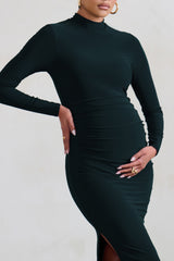 Black Maternity Long Sleeve High Neck Maxi Dress