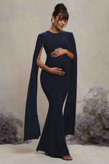 Navy Maternity Maxi Dress With Cape Sleeves