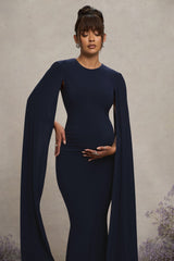 Navy Maternity Maxi Dress With Cape Sleeves