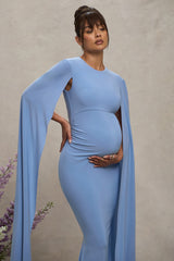 Powder Blue Maternity Maxi Dress With Cape Sleeves