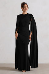 Black Asymmetric Cape Maxi Dress