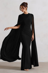 Black Asymmetric Cape Maxi Dress