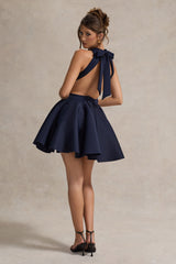 Navy Racer-Neck Sleeveless Skater Mini Dress