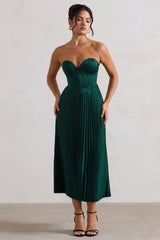 Green Satin Corset Style Midi Dress