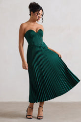 Green Satin Corset Style Midi Dress