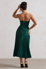 Green Satin Corset Style Midi Dress