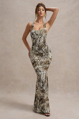 Snake Print Square-Neck Maxi Dress