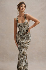 Snake Print Square-Neck Maxi Dress