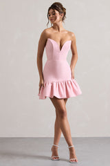 Pink Sweetheart Mini Dress With Ruffle Hem