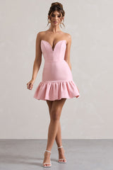 Pink Sweetheart Mini Dress With Ruffle Hem