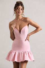 Pink Sweetheart Mini Dress With Ruffle Hem