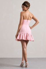Pink Sweetheart Mini Dress With Ruffle Hem
