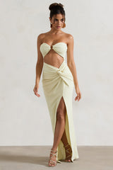 Ecru Crinkle Strapless Cut-Out Maxi Dress With Twist