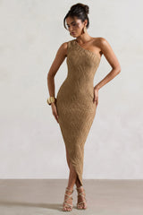 Camel Textured Asymmetric Maxi Dress
