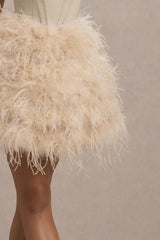 Champagne Strapless Mini Dress With Volume Feather Hem