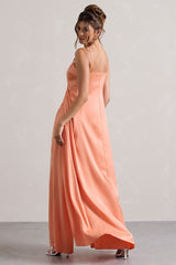 Peach Satin Longline Cami Top With Split Front