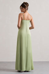 Pale Green Satin Longline Cami Top With Split Front