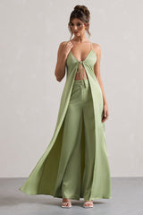 Pale Green Satin Longline Cami Top With Split Front