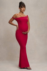 Red Twisted Asymmetric Maternity Maxi Dress