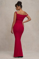 Red Twisted Asymmetric Maternity Maxi Dress