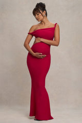 Red Twisted Asymmetric Maternity Maxi Dress