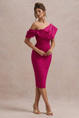 Dark Pink Draped One Shoulder Midi Dress