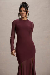 Port Mesh Long-Sleeve Open-Back Maxi Dress