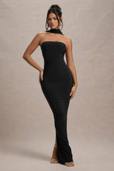 Black Bandeau Maxi Dress With Halter-Collar