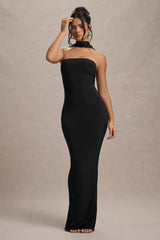 Black Bandeau Maxi Dress With Halter-Collar