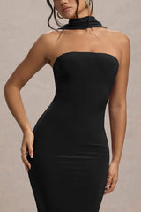 Black Bandeau Maxi Dress With Halter-Collar