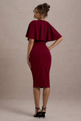Berry Bodycon Cape Midi Dress