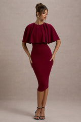 Berry Bodycon Cape Midi Dress